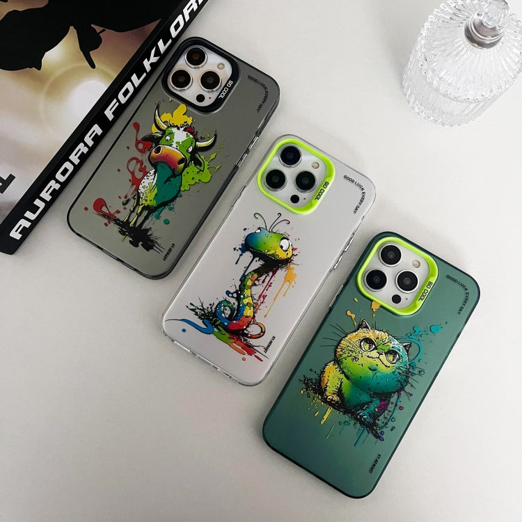 Double Layer Color Silver Series Animal Oil Painting Phone Case, For iPhone 12 Pro, For iPhone 11