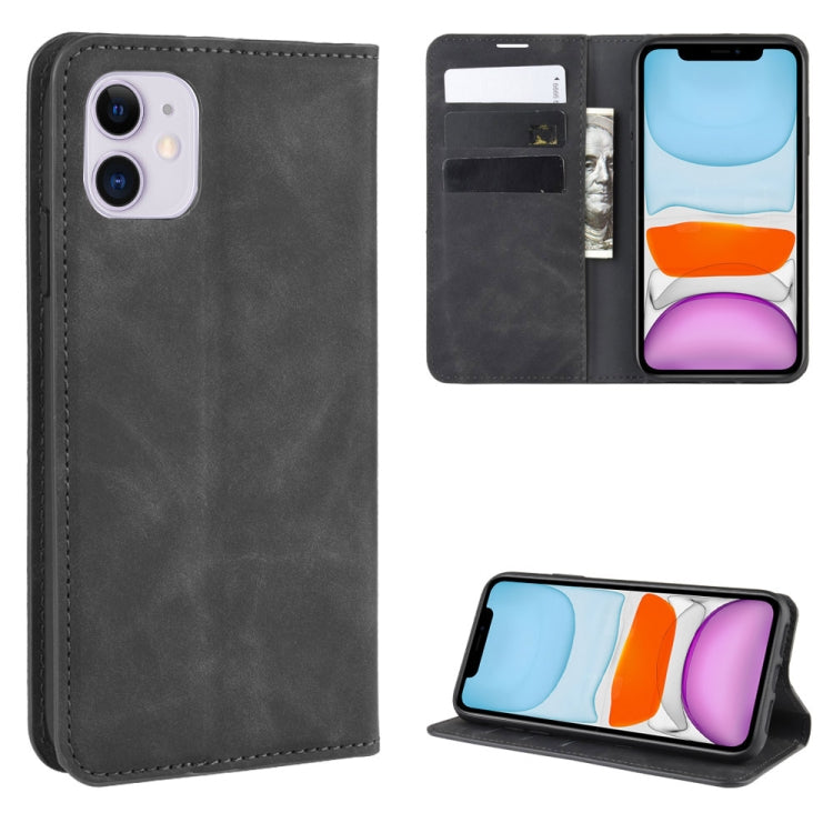 For iPhone 11 Retro-skin Business Magnetic Suction Leather Case with Purse-Bracket-Chuck, For iPhone 11