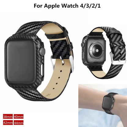 Genuine Leather Carbon Fiber Strap + Frame for Apple Watch Series 3 & 2 & 1 42mm, Apple Watch Series 3 & 2 & 1 42mm