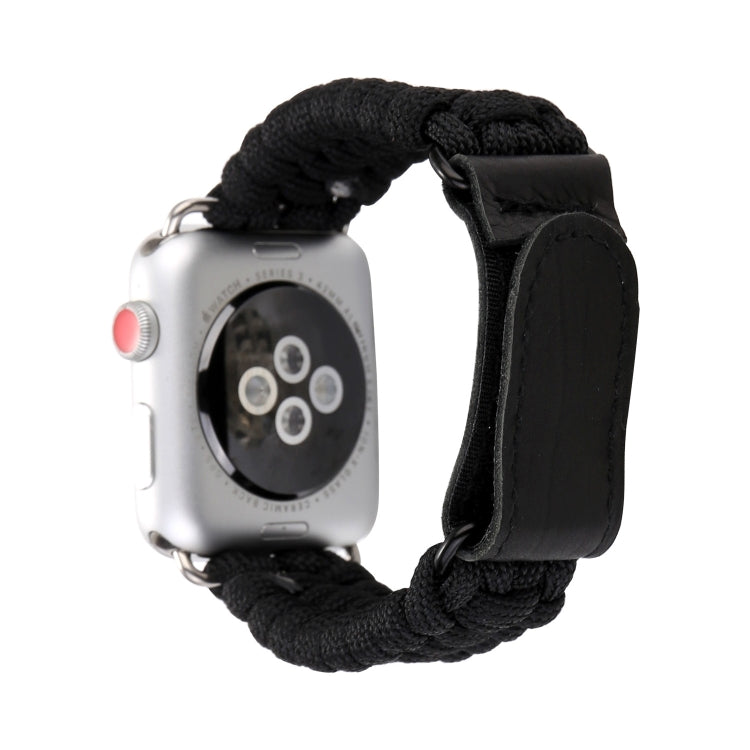Magic Paste Genuine Leather Umbrella Rope Nylon Wrist Watch Band with and Stainless Steel Buckle for Apple Watch Series 10 42mm / 9&8&7 41mm / SE 3&SE 2&6&SE&5&4 40mm / 3&2&1 38mm, 7 41mm / 6&SE&5&4 40mm / 3&2&1 38mm