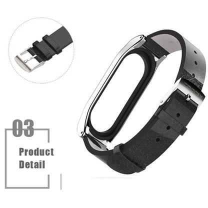 Mijobs Screwless Metal Case PU Leather Watch Band for Xiaomi Mi Band 3 & 4 & 5 & 6, Host not Included, CA0140A, CA0140B, CA0140C, CA0140D, CA0140E, CA0140F, CA0140G