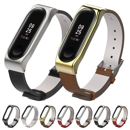 Mijobs Screwless Metal Case PU Leather Watch Band for Xiaomi Mi Band 3 & 4 & 5 & 6, Host not Included, CA0140A, CA0140B, CA0140C, CA0140D, CA0140E, CA0140F, CA0140G