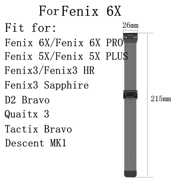 Pulseira Milanese para Garmin Fenix ​​​​6X, para Garmin Fenix ​​​​6X