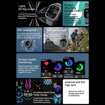 Reloj inteligente deportivo KR06 con podómetro, resistente al agua, compatible con monitorización de frecuencia cardíaca, presión arterial y llamadas Bluetooth.