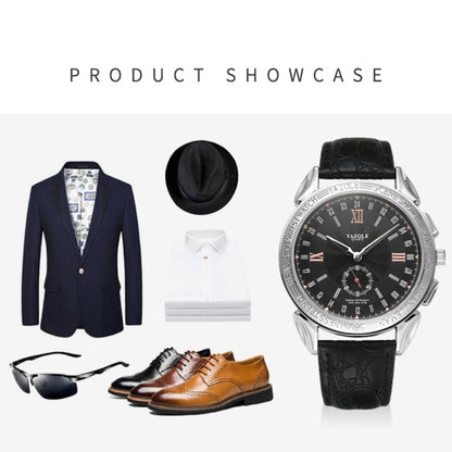 419 YAZOLE Men Fashion Business Leather Band Quartz Wrist Watch ( Black)