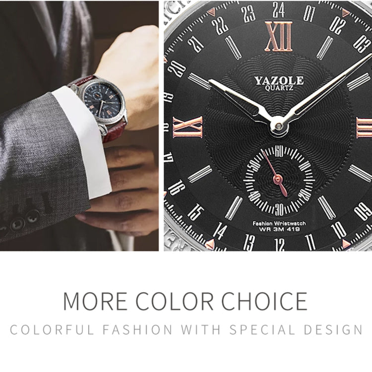 419 YAZOLE Men Fashion Business Leather Band Quartz Wrist Watch ( Black)