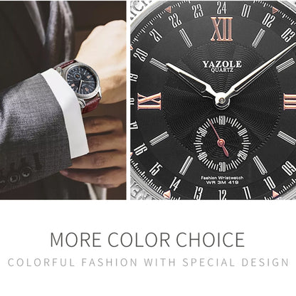 419 YAZOLE Men Fashion Business Leather Band Quartz Wrist Watch ( Black)