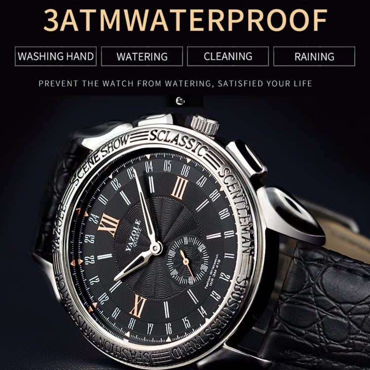 419 YAZOLE Men Fashion Business Leather Band Quartz Wrist Watch ( Black)