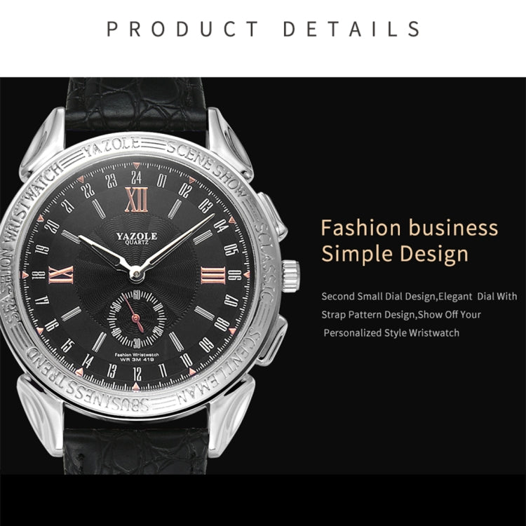 419 YAZOLE Men Fashion Business Leather Band Quartz Wrist Watch ( Black)