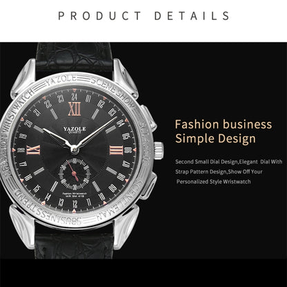 419 YAZOLE Men Fashion Business Leather Band Quartz Wrist Watch ( Black)
