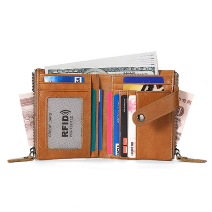 TP-196 Multi-functional Retro Cowhide Leather Multiple Card Slots Dual zipper RFID Wallet