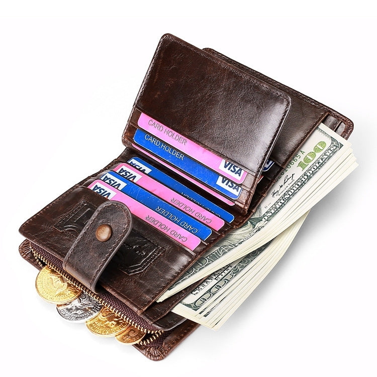TP-201 Crazy Horse Leather Multi-functional Lather RFID Clasp Retro Wallet, TP-201