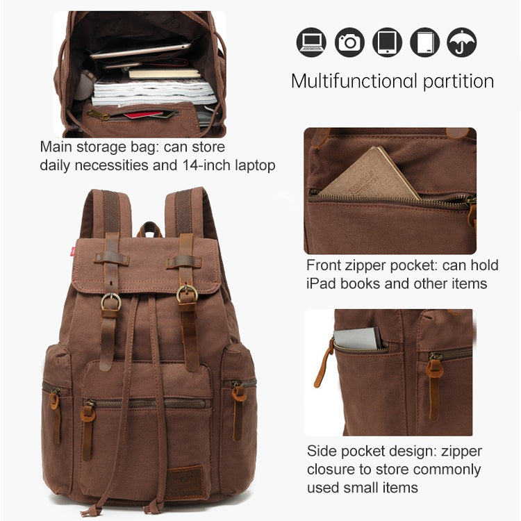 AUGUR 1039 Men Retro Canvas Backpack Shoulders Laptop Bag, 1039