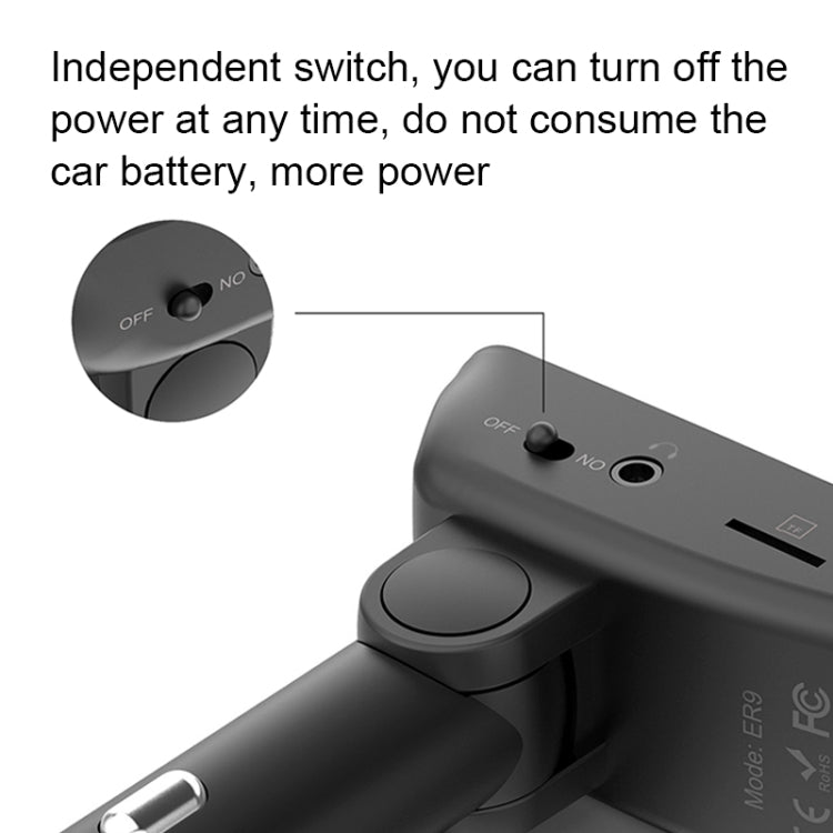 Kit manos libres para coche ER9 2 en 1 con auriculares inalámbricos Bluetooth, cargador USB dual, transmisor FM, reproductor de música MP3, ER9