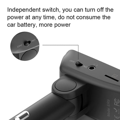 Kit manos libres para coche ER9 2 en 1 con auriculares inalámbricos Bluetooth, cargador USB dual, transmisor FM, reproductor de música MP3, ER9