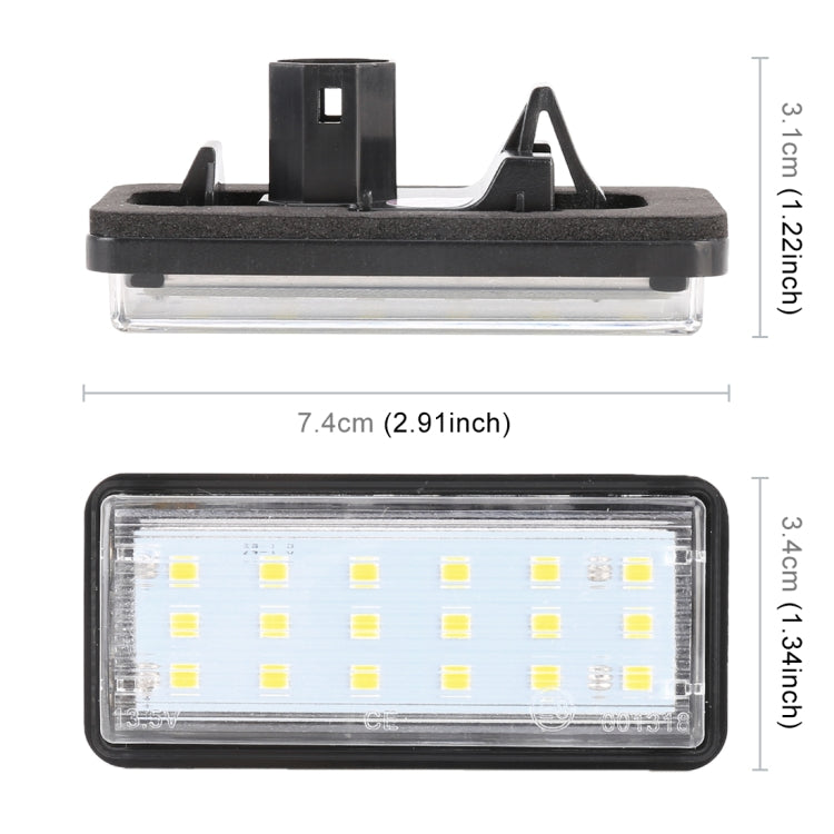 2 unidades de luzes de matrícula LED para automóvel, 12V DC / 1,5W / 6000K / 100LM, com 18 LEDs SMD-3528, para Lexus.