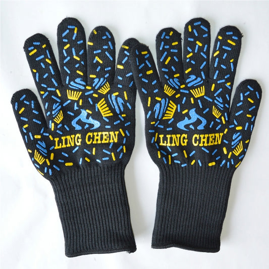 Silicone Cotton Microwave Kitchen Cooking Protective Gloves, High Temperature Resistance: 500 Degree C, Length: 32cm, Deyan, Deyan Red Stripe