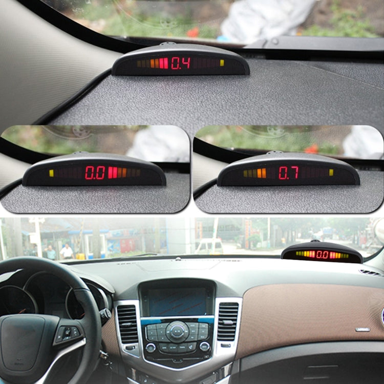 Sistema de alarma de estacionamiento con monitor LED y zumbador de marcha atrás PZ-300-8 con 4 sensores delanteros de 7 m y 4 sensores traseros de 2,5 m.