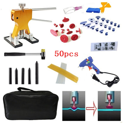 50 in 1 Auto Car Metal PDR Dent Lifter-Glue Puller Tab Hail Removal Paintless Car Dent Repair Tools Kit, with 20W Glue Gun, US Plug or EU Plug, 50 in 1