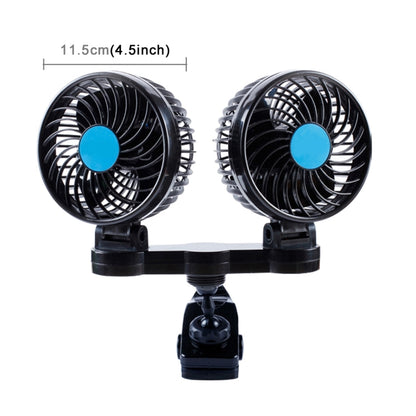 HUXIN HX-T605 7W 360 Degree Adjustable Rotation Clip Two Head Low Noise Mini Electric Car Fan with Gear Switch, DC12V, HX-T605