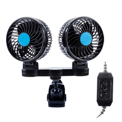 HUXIN HX-T605 7W 360 Degree Adjustable Rotation Clip Two Head Low Noise Mini Electric Car Fan with Gear Switch, DC12V, HX-T605