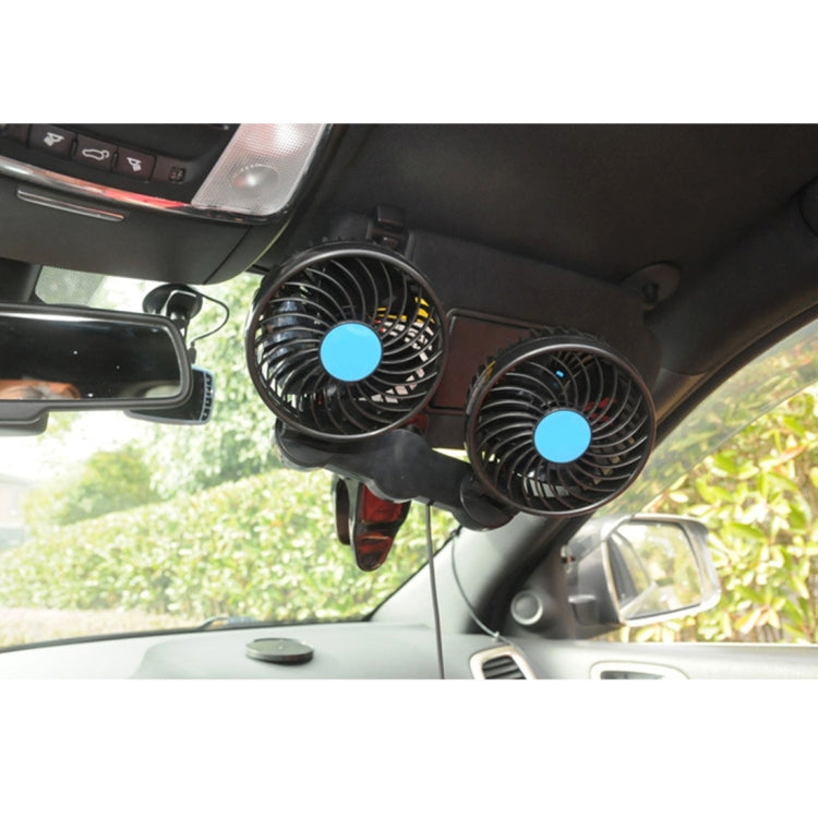 HUXIN HX-T605 7W 360 Degree Adjustable Rotation Clip Two Head Low Noise Mini Electric Car Fan with Gear Switch, DC12V, HX-T605