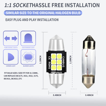 2 PCS 31mm DC12V-24V 3W 6000K 660LM 6LEDs SMD-3030 Car Reading Lamp / License Plate Light, 31mm (3W)