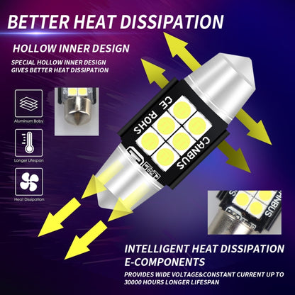 2 PCS 31mm DC12V-24V 3W 6000K 660LM 6LEDs SMD-3030 Car Reading Lamp / License Plate Light, 31mm (3W)