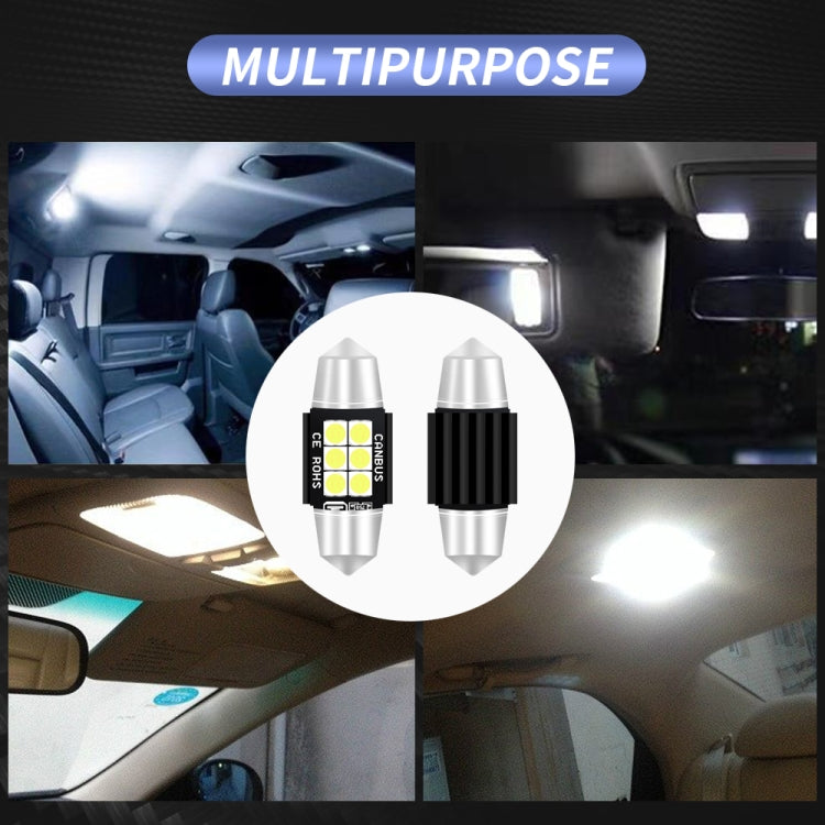 2 PCS 31mm DC12V-24V 3W 6000K 660LM 6LEDs SMD-3030 Car Reading Lamp / License Plate Light, 31mm (3W)