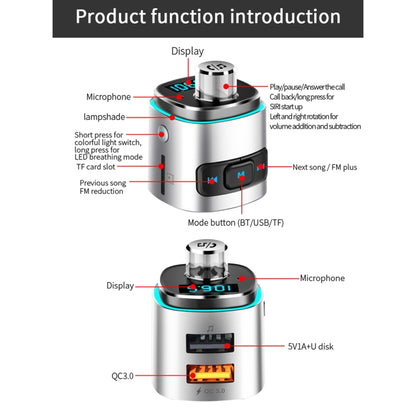 Reproductor MP3 multifunción BC42 con Bluetooth 5.0 para coche, con luz ambiental colorida, compatible con tarjeta TF, disco U y FM.