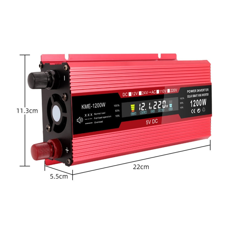 Carmaer Universal 24V to 220V 1200W Car LCD Display Inverter Household Power Converter, Universal 24V to 220V 1200W