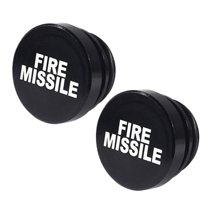 2 unidades de protetor de isqueiro metálico com a inscrição "FIRE MISSILE" para automóvel/moto: FIRE MISSILE (preto) e FIRE MISSILE (vermelho).