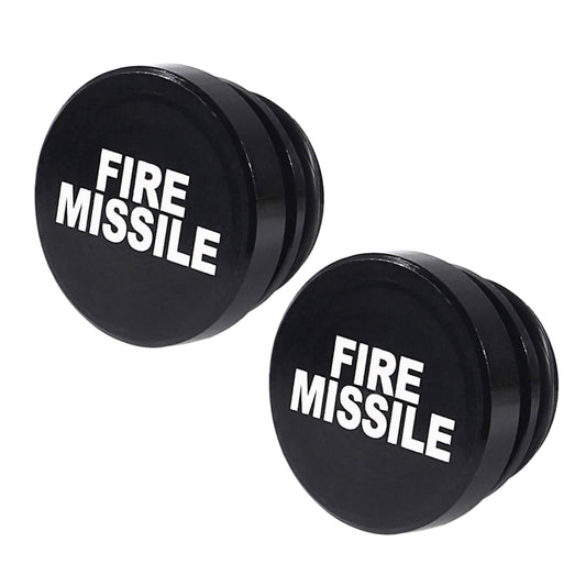 2 unidades de protetor de isqueiro metálico com a inscrição "FIRE MISSILE" para automóvel/moto: FIRE MISSILE (preto) e FIRE MISSILE (vermelho).