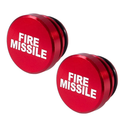 2 unidades de protetor de isqueiro metálico com a inscrição "FIRE MISSILE" para automóvel/moto: FIRE MISSILE (preto) e FIRE MISSILE (vermelho).