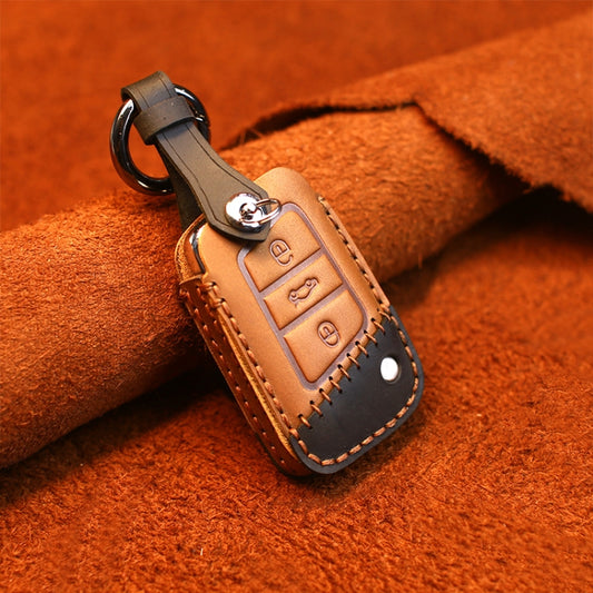 For Volkswagen Car Cowhide Leather Key Protective Cover Key Case, B Version, For Volkswagen, B Version