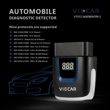 Viecar VP003 Car Mini OBD + USB / Type-C Interface Fault Detector V2.2 Bluetooth Diagnostic Tool, VP003
