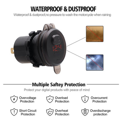 Universal Car Single Port USB Charger Power Outlet Adapter 2.4A 5V IP66 with LED Digital Voltmeter + Switch + 60cm Cable, 2.4A + Switch + 60cm Cable(Blue Light), 2.4A + Switch + 60cm Cable (Green Light), 2.4A + Switch + 60cm Cable (Red Light)