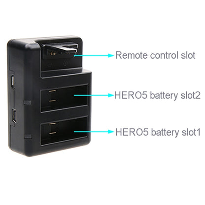 Dual Batteries Charger + Remote Control Charger with USB Cable for GoPro HERO7 Black /6 /5 (AHDBT-501), Batteries not included, Battery+Remote Control Charger