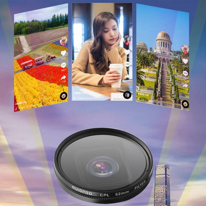 RUIGPRO for GoPro HERO10 Black / HERO9 Black Professional 52mm 52mm 10 in 1 UV+ND2+ND4+ND8+Star 8+ +CPL+Yellow/Red/Purple+10X Close-up Lens Filter with Filter Adapter Ring & Lens Cap