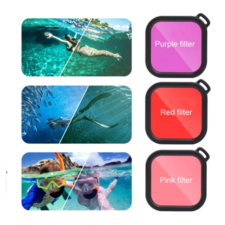 For GoPro HERO8 Black 45m Waterproof Housing Protective Case with Buckle Basic Mount & Screw & (Purple, Red, Pink) Filters & Floating Bobber Grip & Strap & Anti-Fog Inserts, Transparent HERO8 Case+Filters