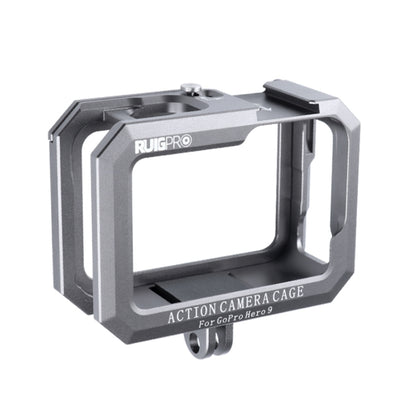 RUIGPRO for GoPro HERO10 Black / HERO9 Black Metal Border Frame Mount Protective Cage with Dual Cold Shoes Base, Silver Grey