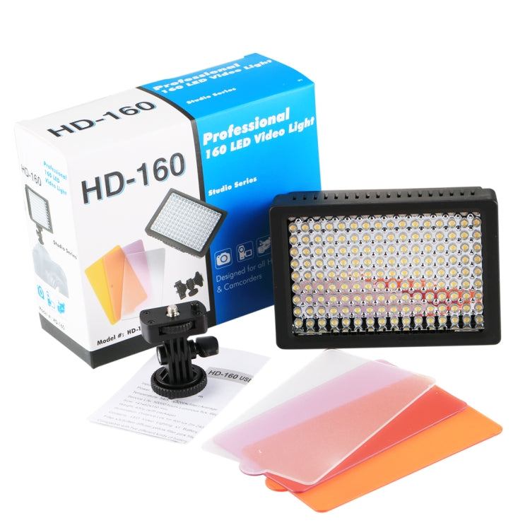 HD-160 White Light LED Video Light on-Camera Photography Lighting Fill Light for Canon, Nikon, DSLR Camera with 3 Filter Plates, HD-160