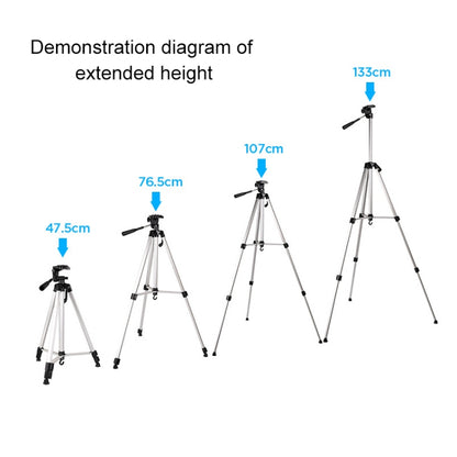 Live Broadcast Tripod 3-Section Folding Legs Aluminum Alloy Tripod Mount with U-Shape Three-Dimensional Tripod Head & Phone Clamp for DSLR & Digital Camera, Adjustable Height: 47.5-133cm, 330A