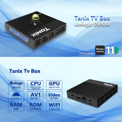 Tanix X4 - Smart TV Box con Android 11, Amlogic S905X4 de cuatro núcleos, 4 GB + 32 GB, wifi dual, Bluetooth