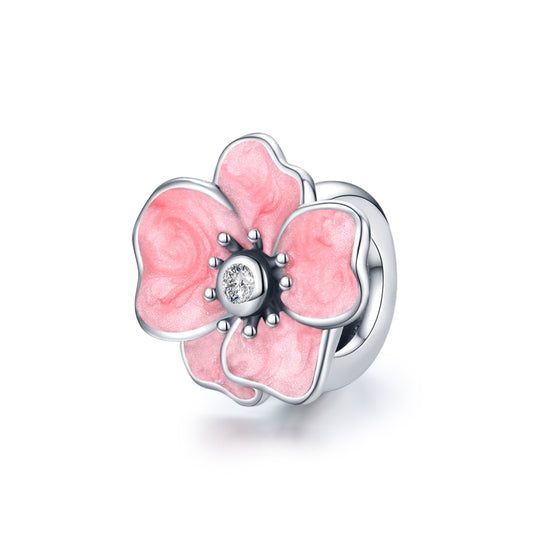 Acessórios para pulseira e colar DIY com contas de flores cor-de-rosa em prata de lei S925.