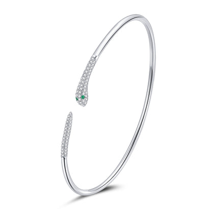 Pulsera abierta de serpiente de plata esterlina S925, joyería para mujer, serpiente