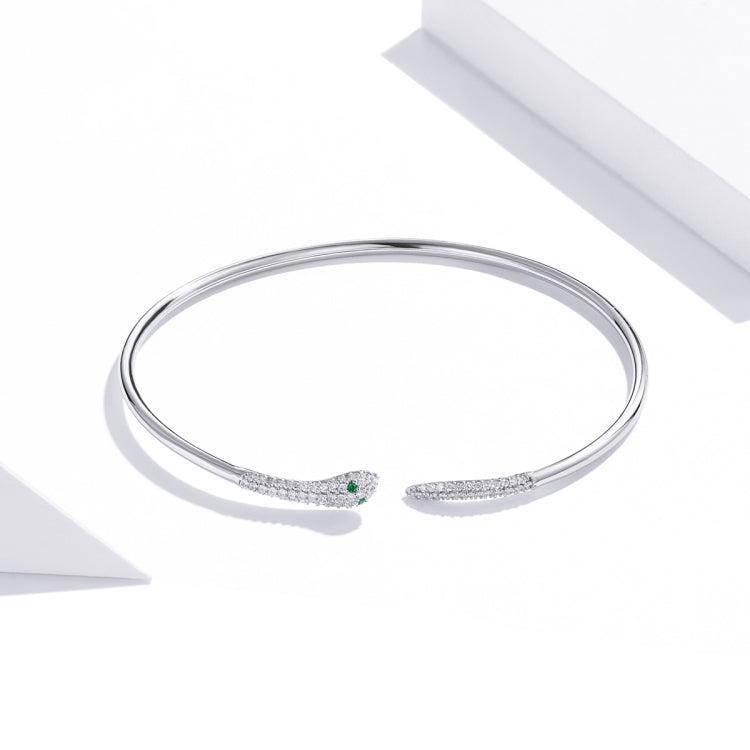 Pulsera abierta de serpiente de plata esterlina S925, joyería para mujer, serpiente