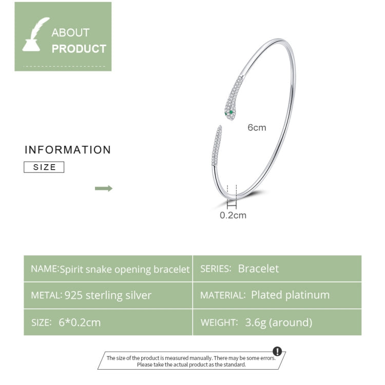 Pulsera abierta de serpiente de plata esterlina S925, joyería para mujer, serpiente