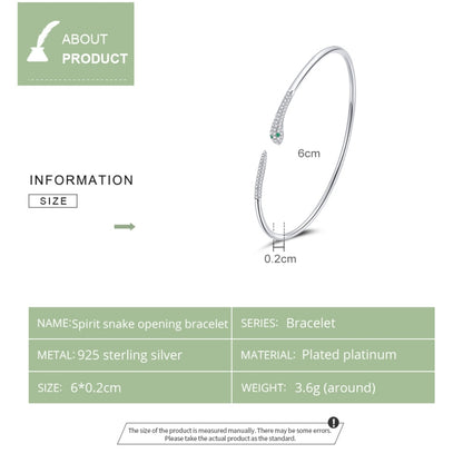 Pulsera abierta de serpiente de plata esterlina S925, joyería para mujer, serpiente