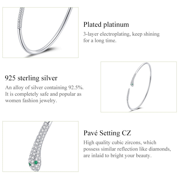 Pulsera abierta de serpiente de plata esterlina S925, joyería para mujer, serpiente